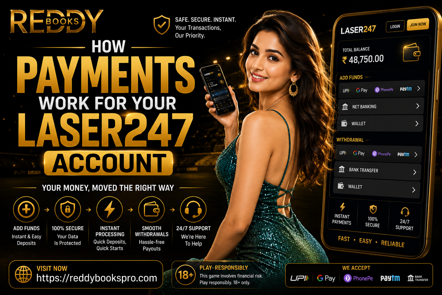 UPI deposit and withdrawal for Laser247 Reddy Anna account