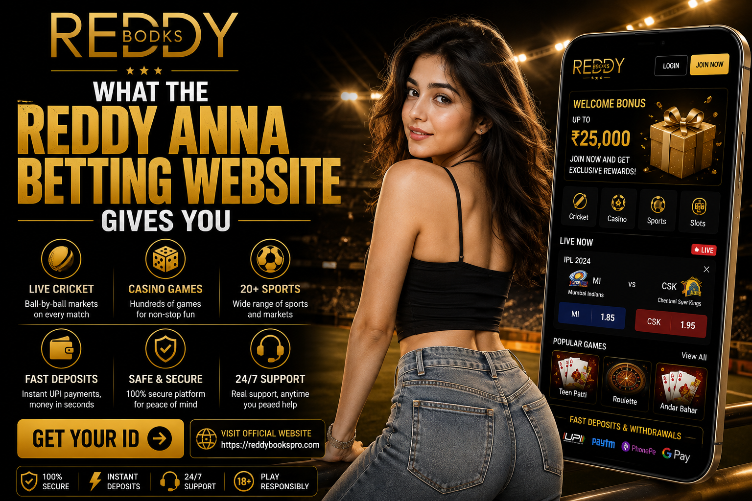 Reddy Anna betting website interface showing IPL cricket markets and exchange