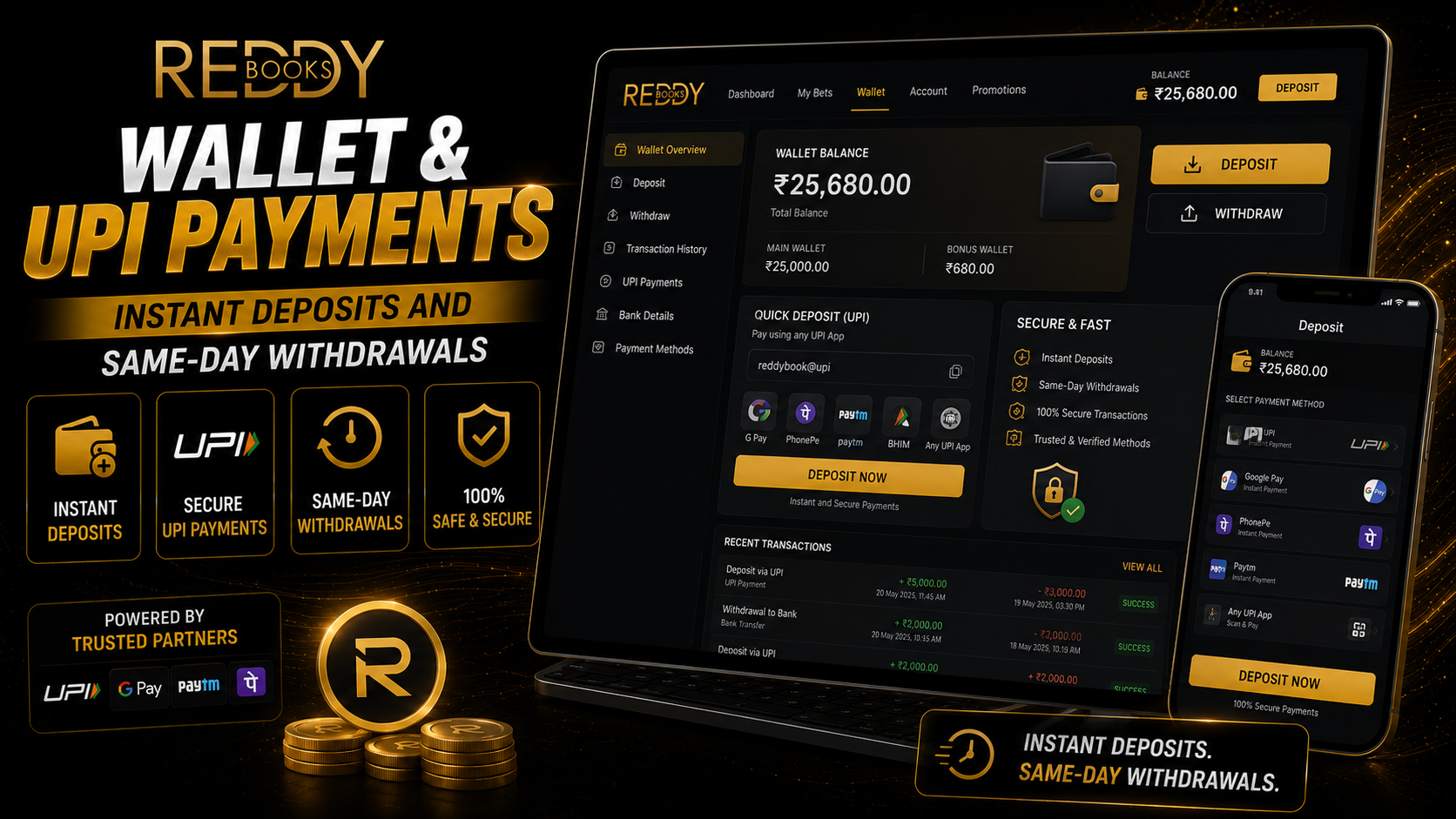 Reddy Kings wallet UPI deposit