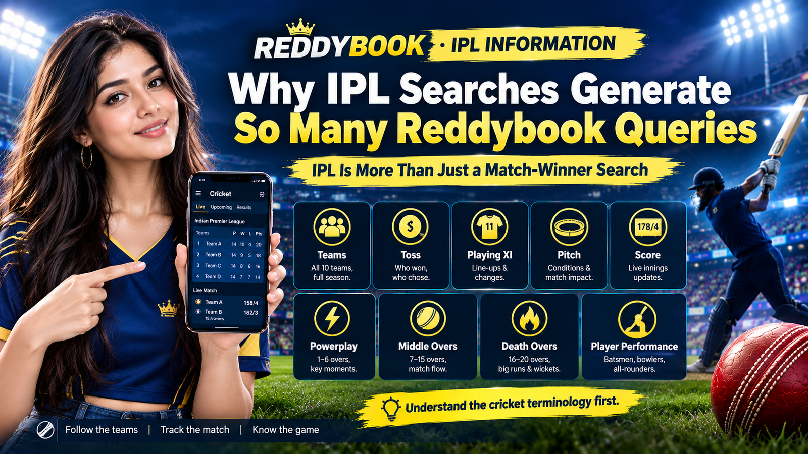 Reddybook IPL cricket information guide and IPL match terminology