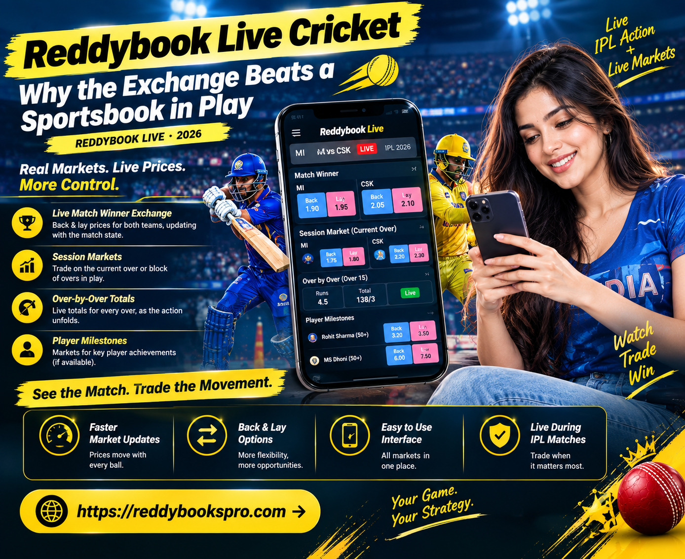 Reddybook live IPL betting — live session markets exchange back lay cricket India 2026