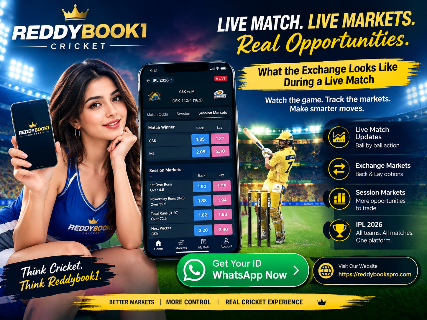 Reddybook1 cricket ID exchange session markets IPL India 2026