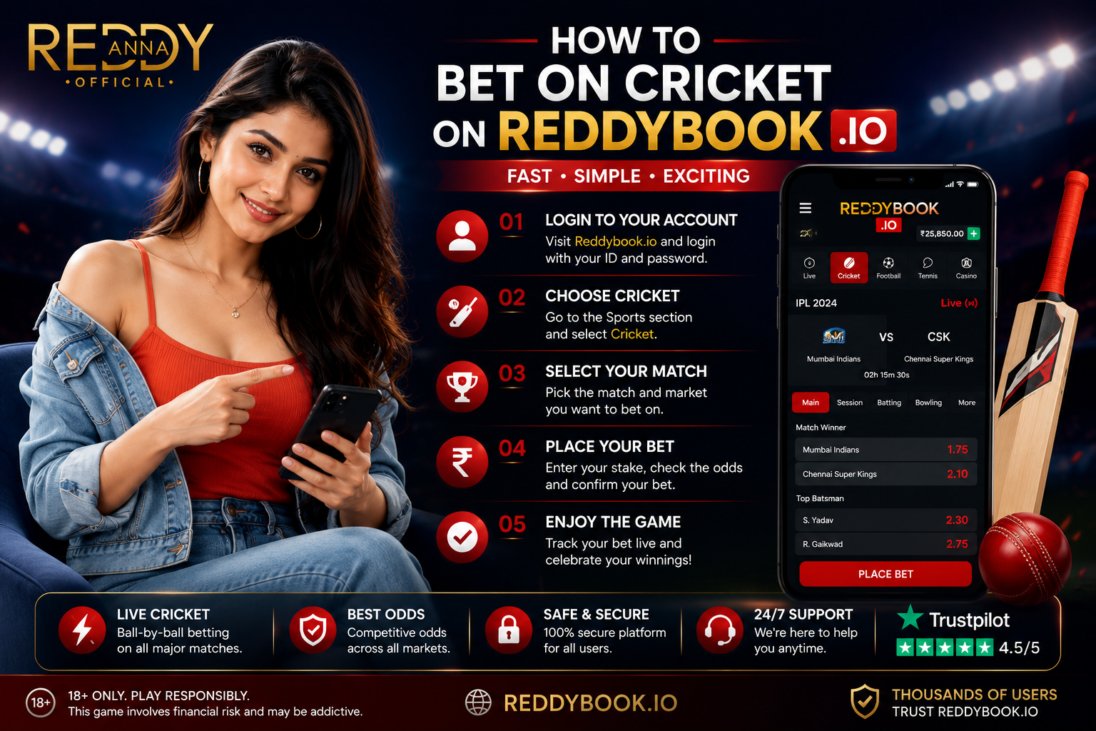 Reddybook IO casino games — Teen Patti, Andar Bahar, live dealer