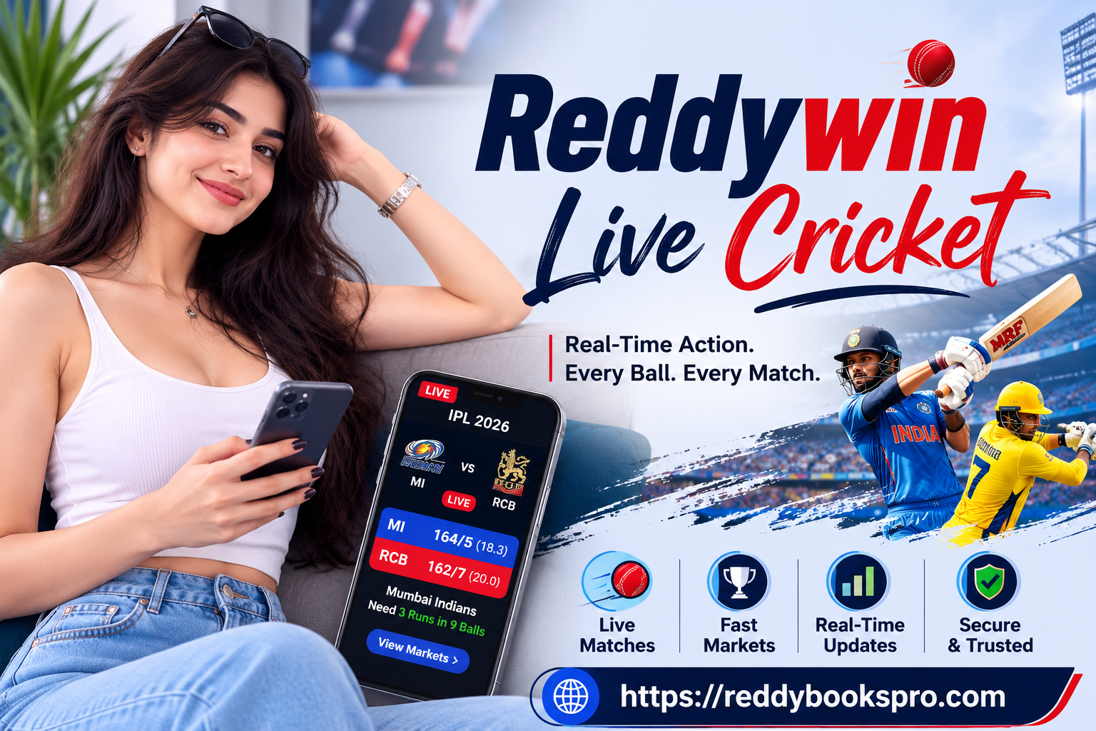 Reddywin Live cricket betting — live IPL session exchange markets ball by ball in-play 2026